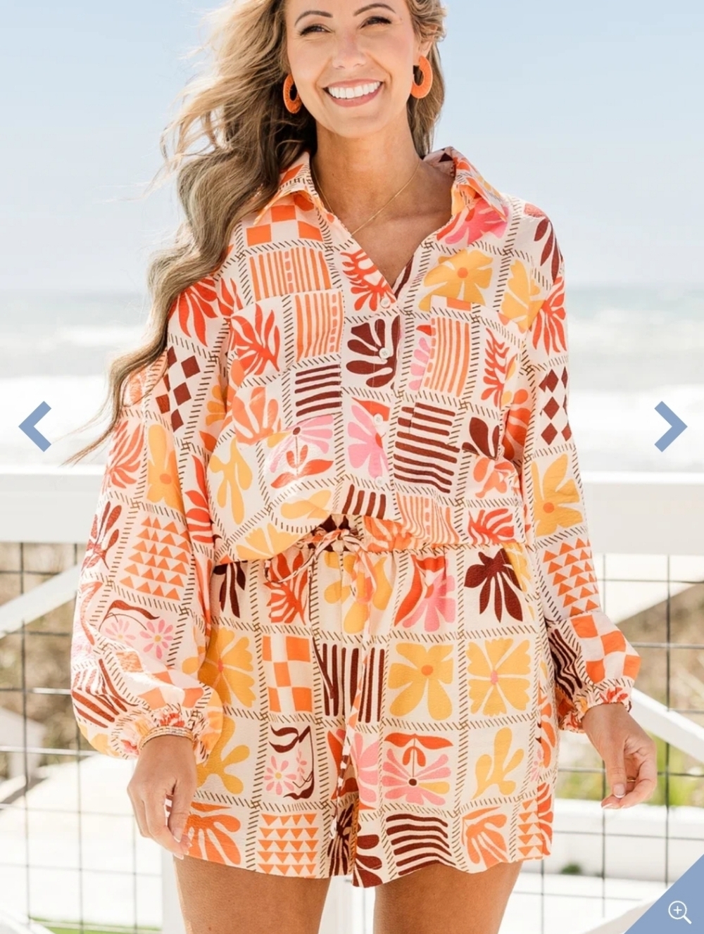 Chic Soul Tropical Print Two-Piece Lounge Set - Yellow, Orange, Pink, Brown